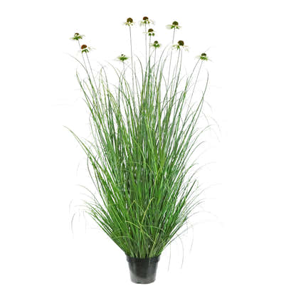 Artificial 10-Head Chrysanthemum with Curved Onion Grass Bonsai 67"H