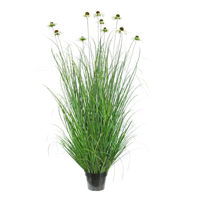 Artificial 10-Head Chrysanthemum with Curved Onion Grass Bonsai 67"H