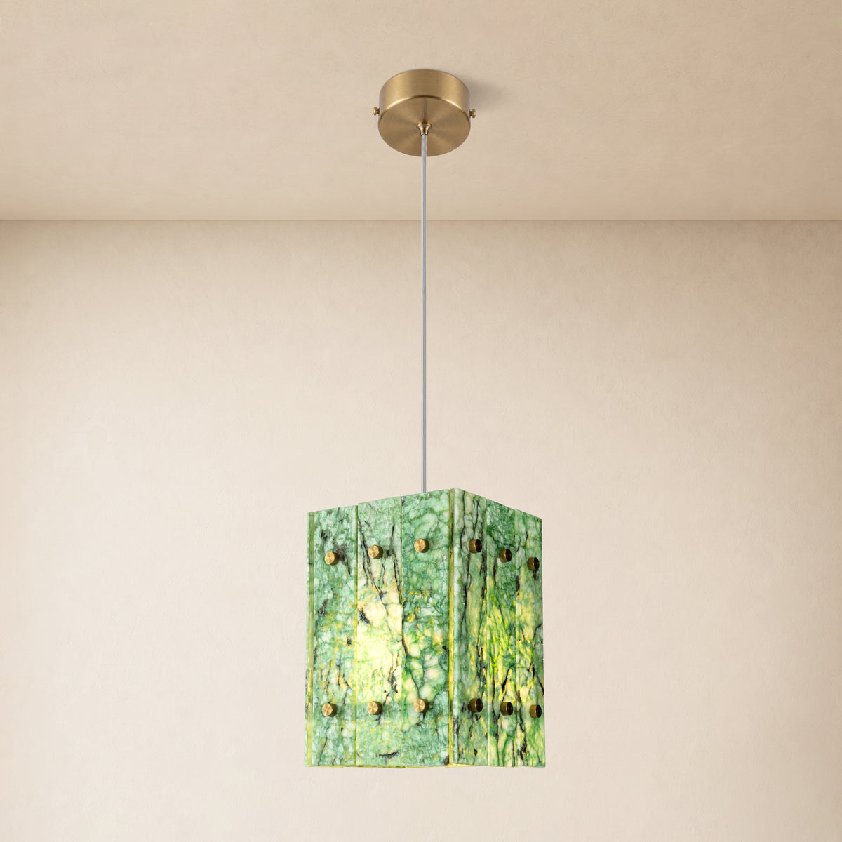 Pietra Green Marble Box Pendant 6.6"W