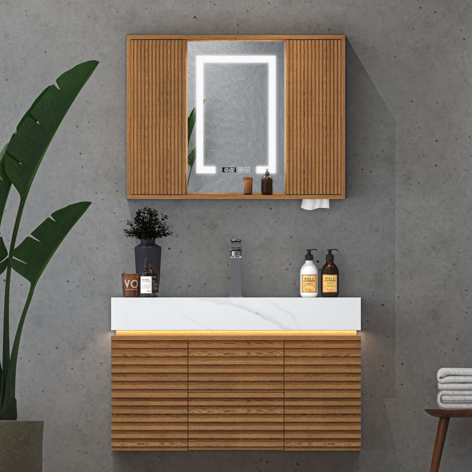 Isla Oak Vanity with Mirror 35.4"