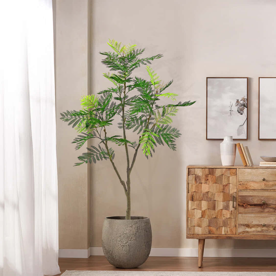 Faux Jacaranda Tree 59 inches in a bright living room