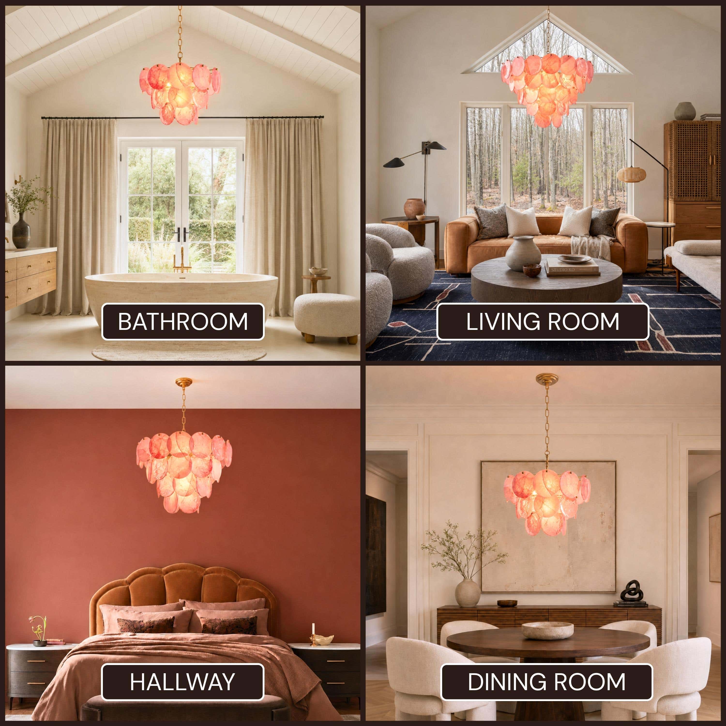 Auralis Pink Glass Disc Round Chandelier 20" 24" 31.5"D