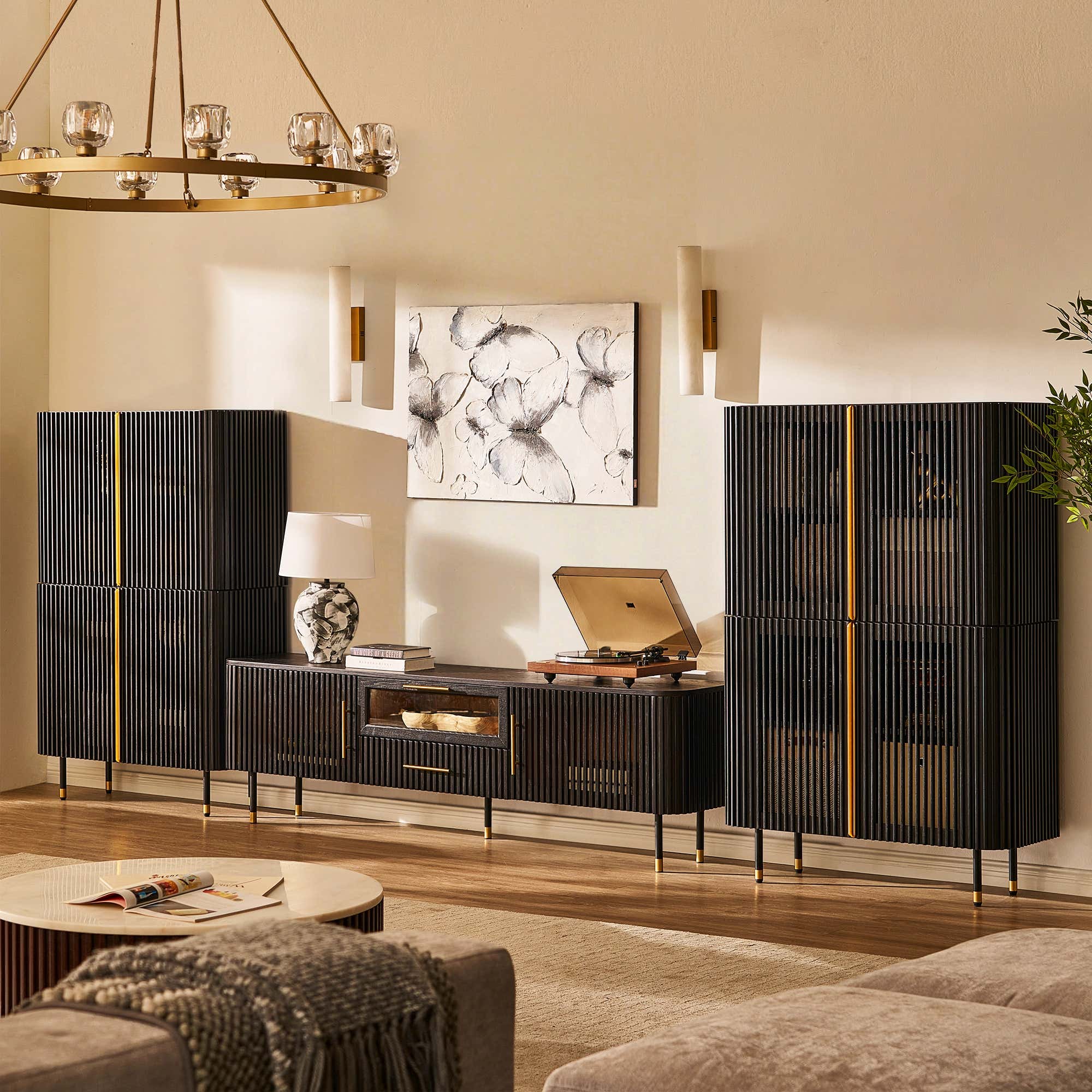 Ewan 67″H Oak Vertical Combination Cabinet(Set of 2)