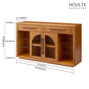 Alvar Oak Arched Glass Sideboard 63"W