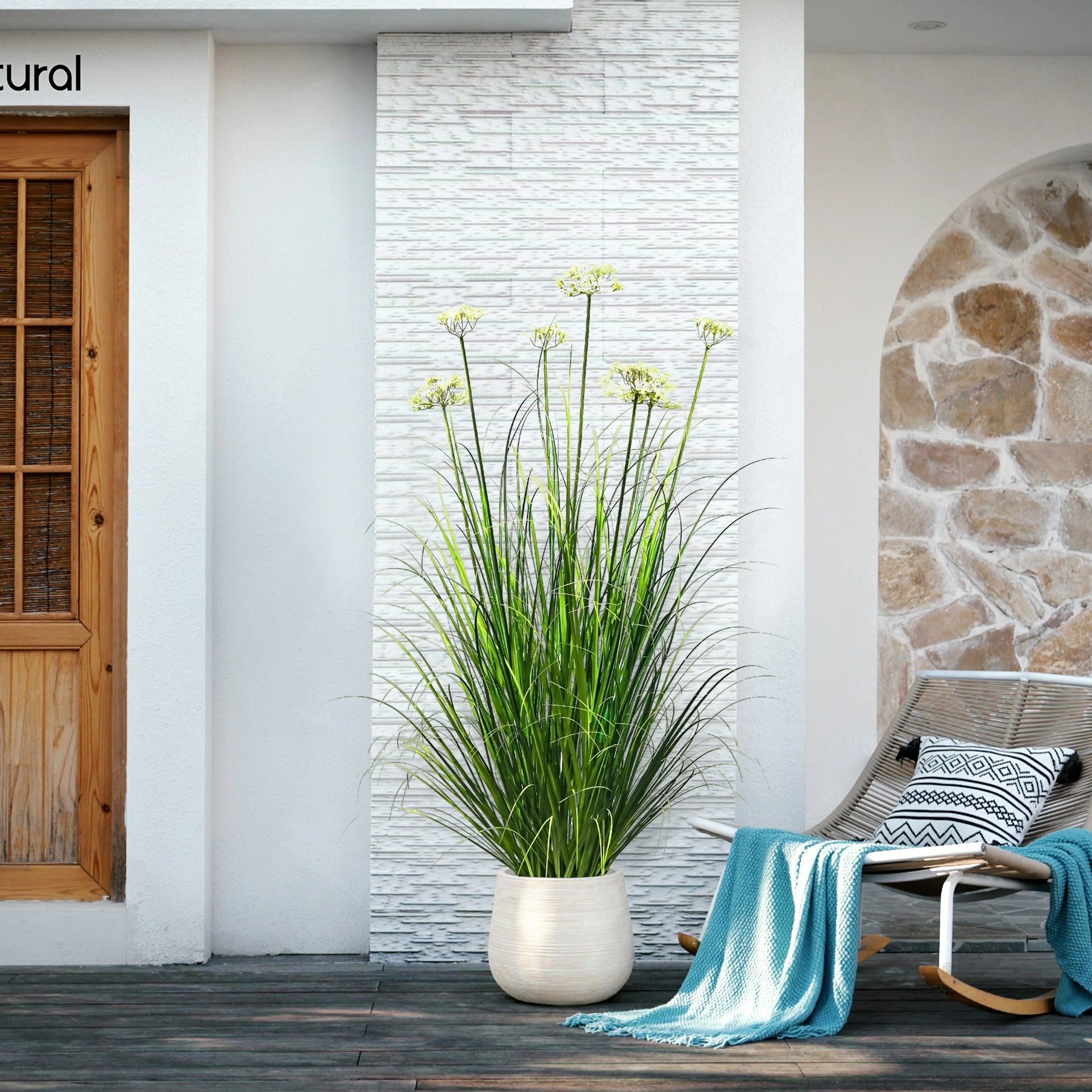 Artificial 7-Head Lace Flower with Curved Onion Grass Bonsai 55"H