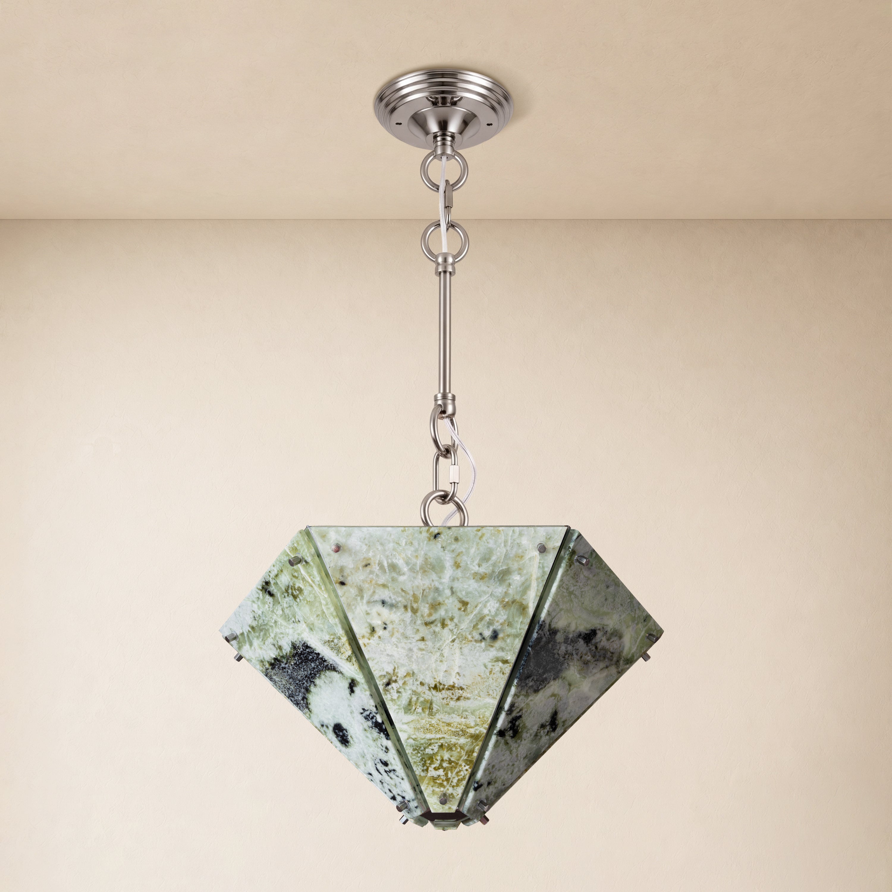Pietra Green Marble Hexagonal Lantern Pendant 15.7"D