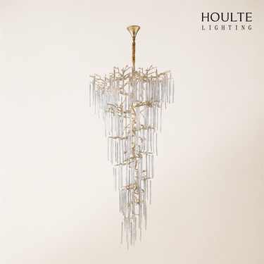 Ice Strip Modern Crystal Tree Branch Staircase Chandelier 95"