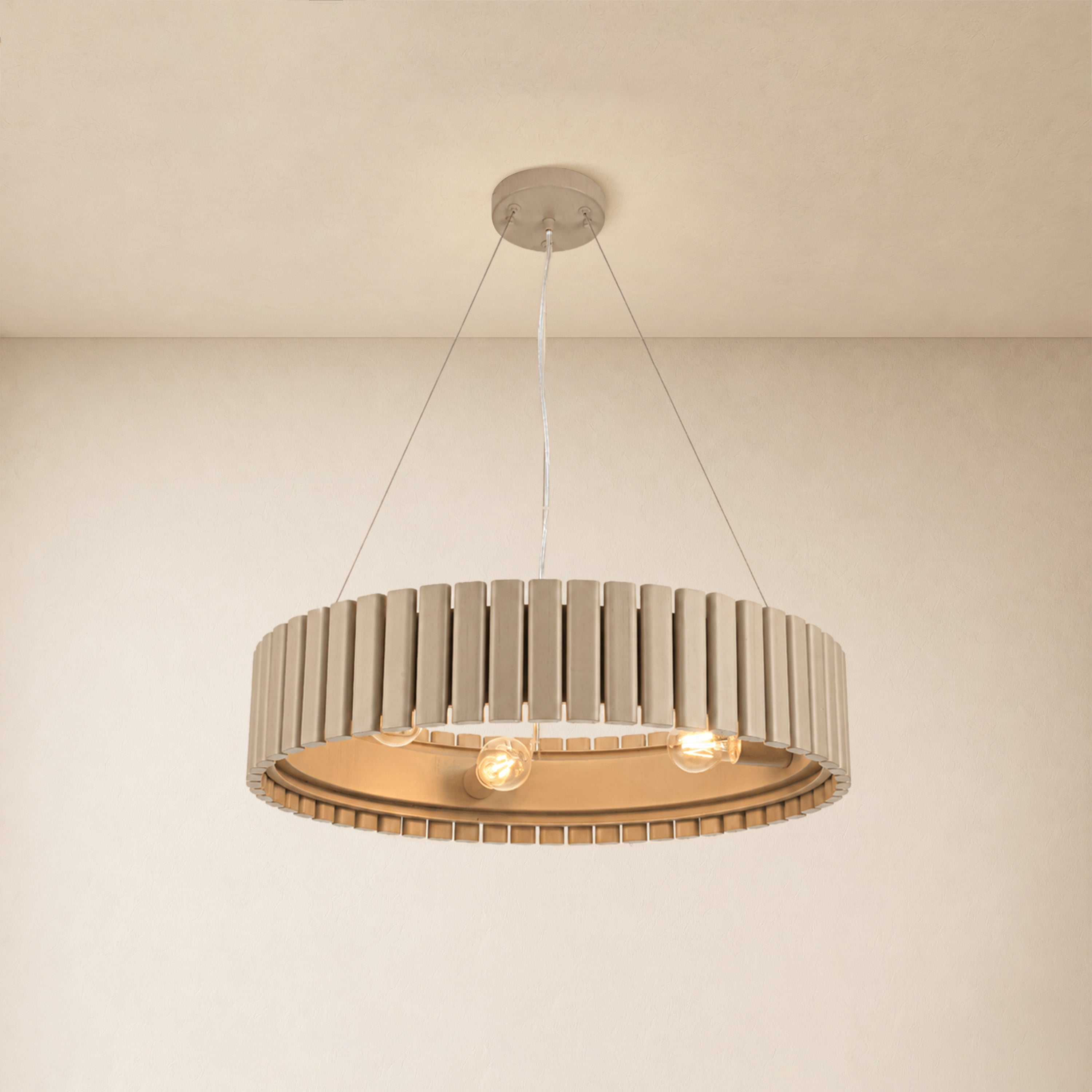 Woodgrain Iron Round Pendant 24"W#Finish_Gold