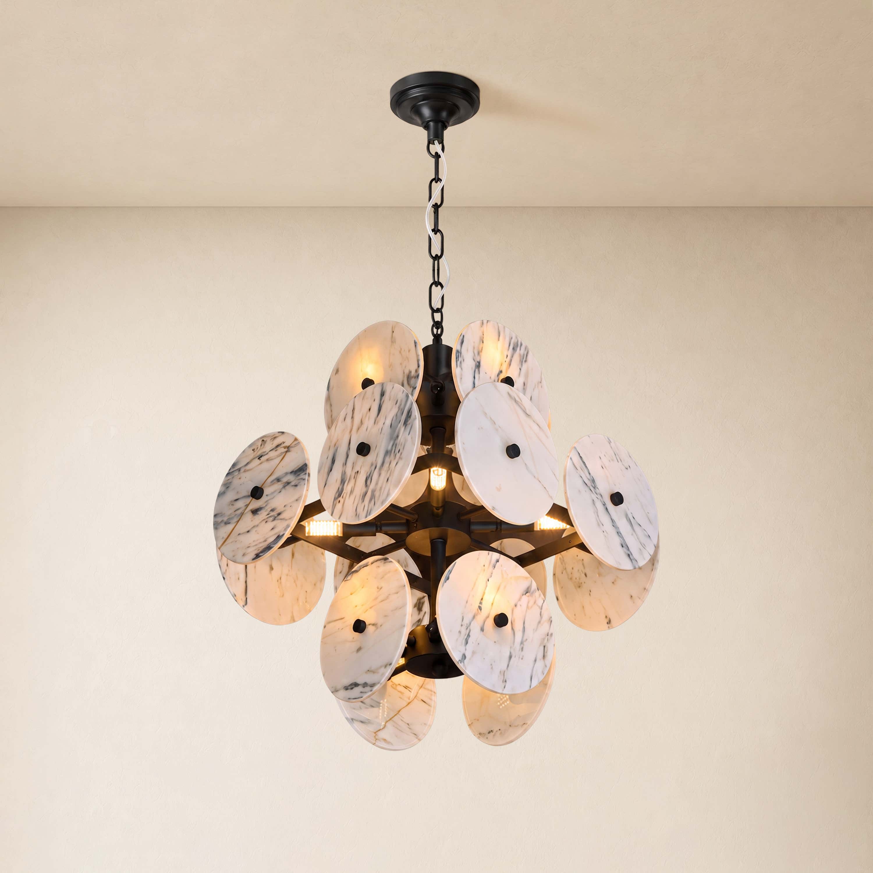 Pietra White Ink Marble Pendant 17.7"D