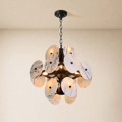 Pietra White Ink Marble Pendant 17.7"D