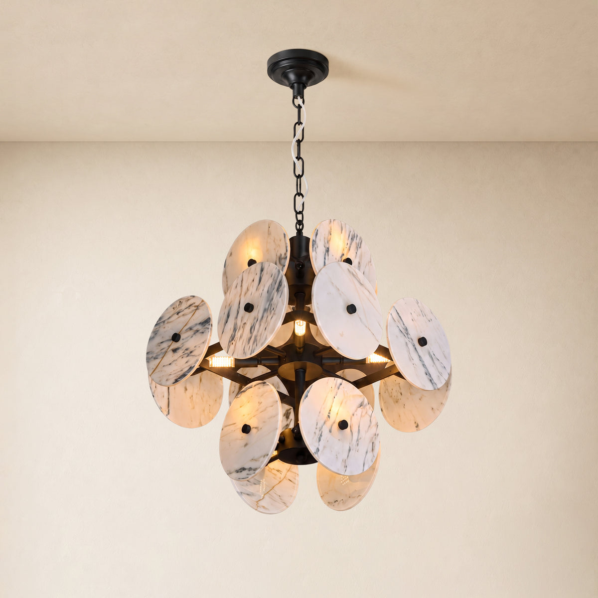 Pietra White Ink Marble Pendant 17.7"D