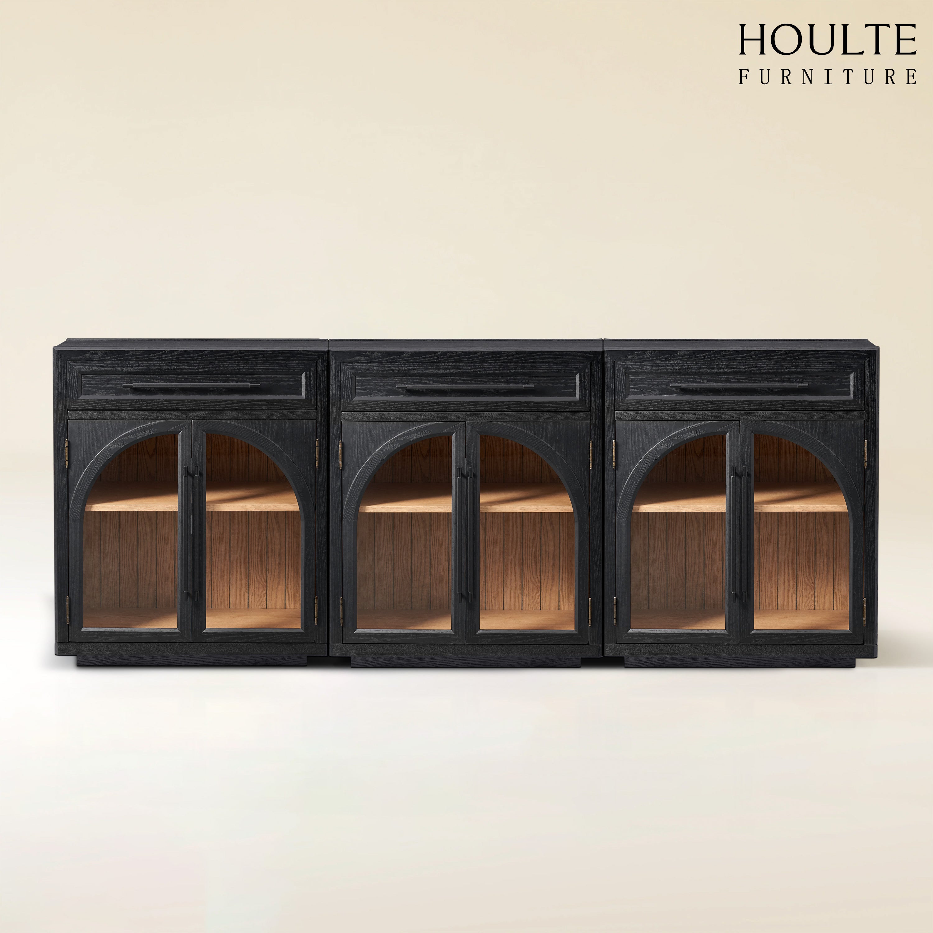 Alvar Arched 96" Oak Sideboard with Drawers(Set of 3)