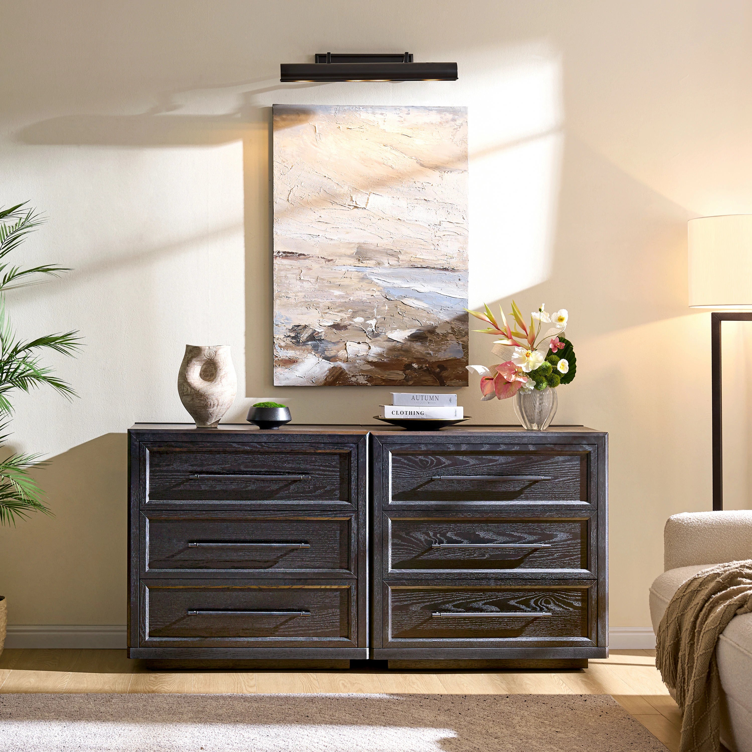 Alvar 61″ Oak 6-Drawer Chest for Bedroom (Set of 2) - HOULTE