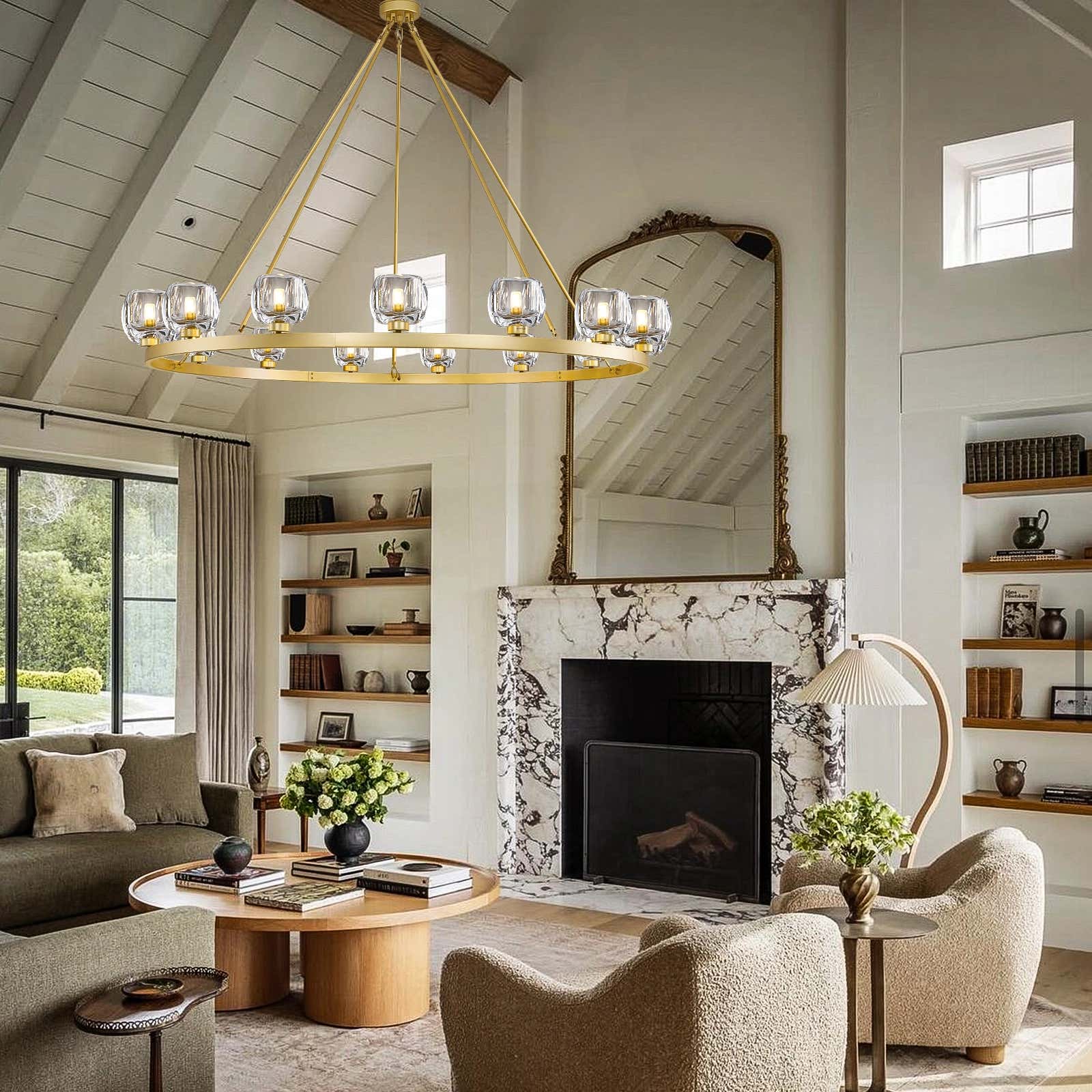 Vellum Crystal Round Chandelier 59"D#Finish_Gold