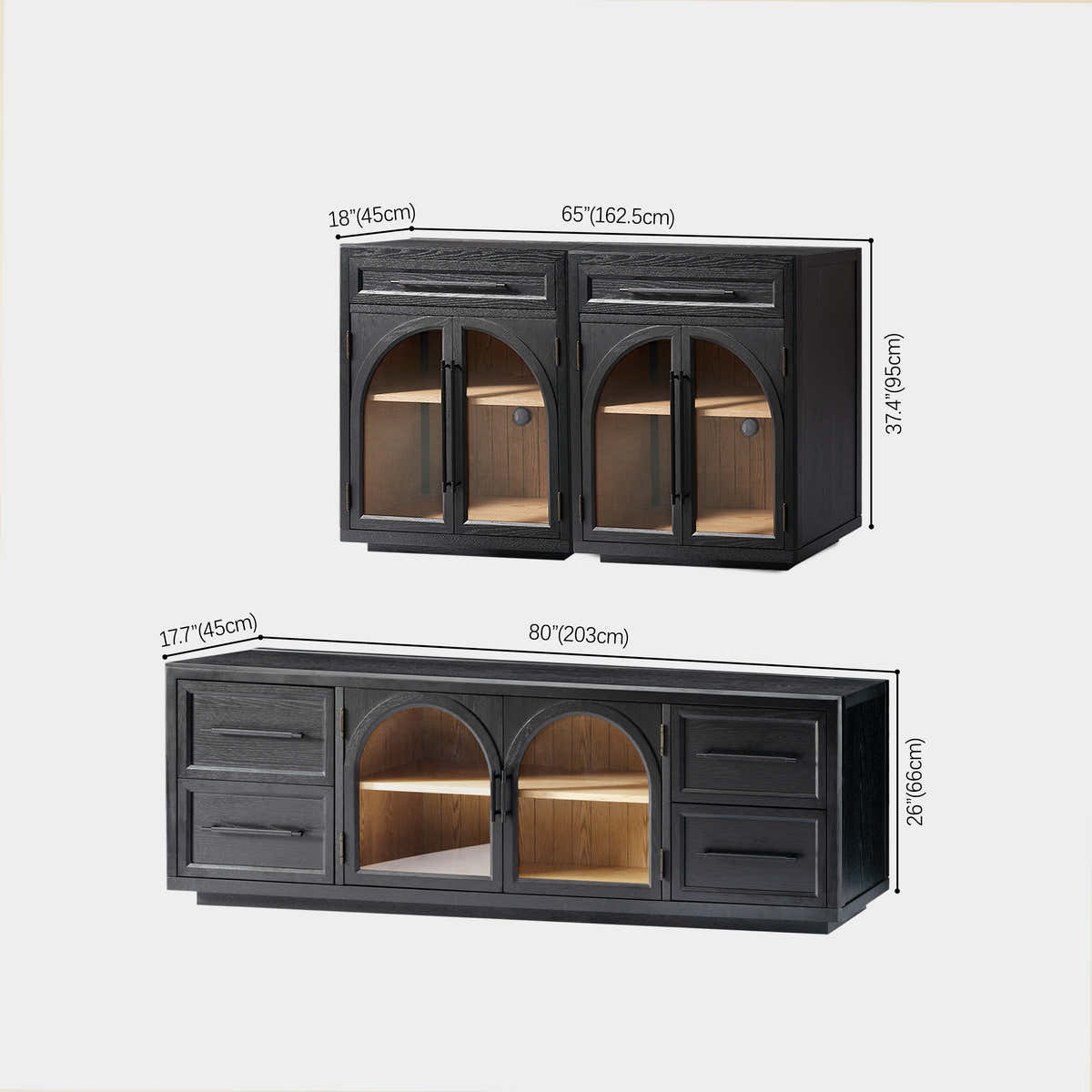 Alvar Oak Media Console and Sideboard Set dimensions 1
