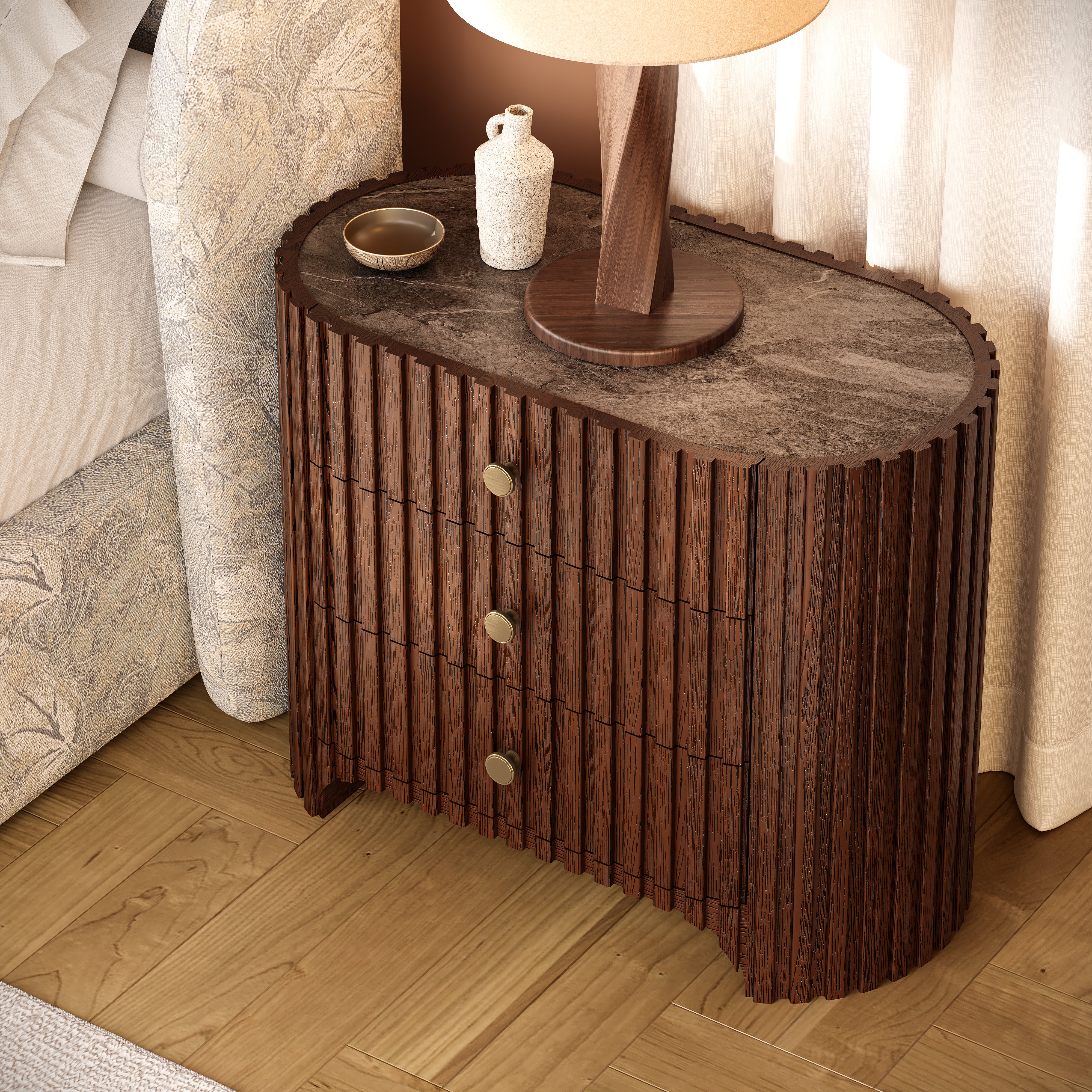 Sinclair Fluted Stone Nightstand 30