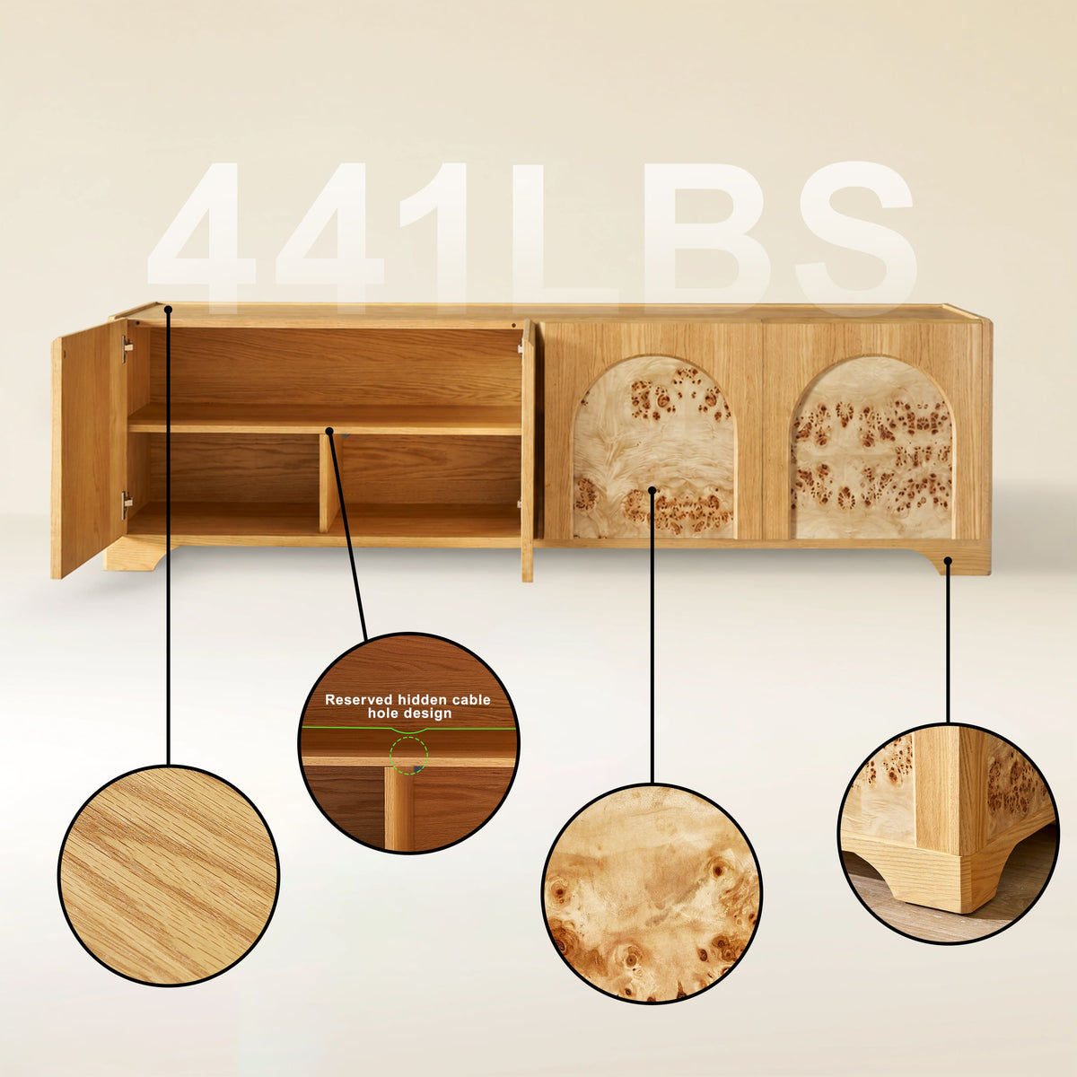 Aurora Oak Media Console 80"