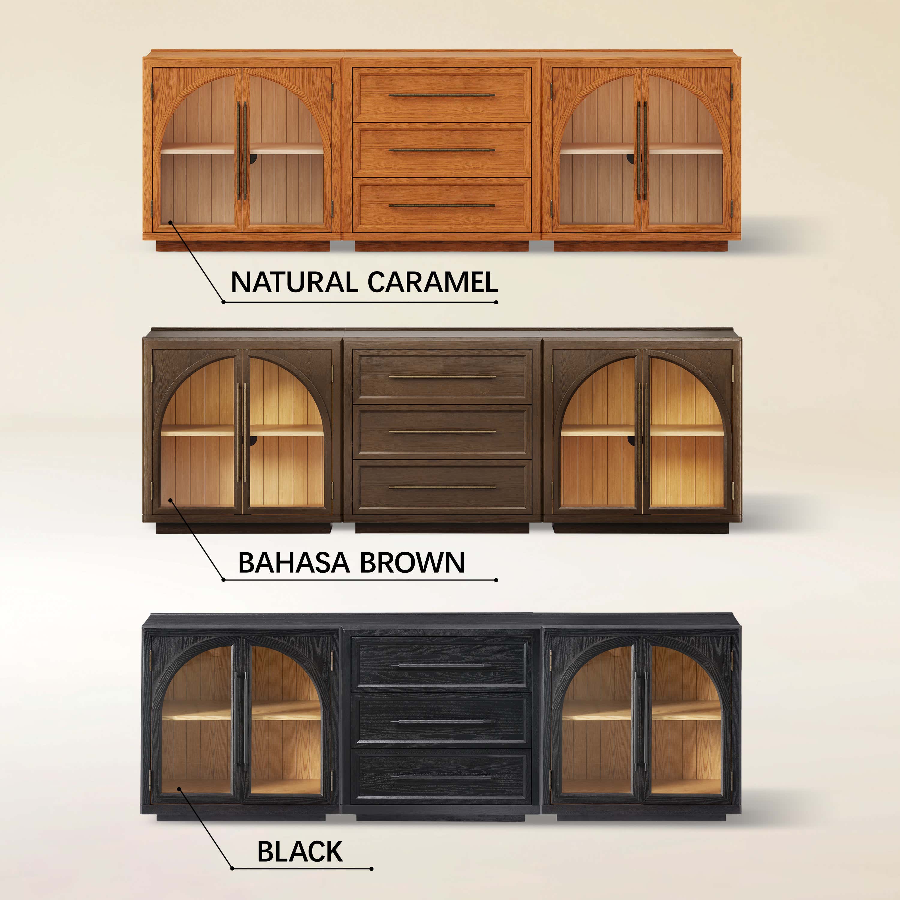 Alvar Arched 91″ Oak Modular Media Console(Set of 3)