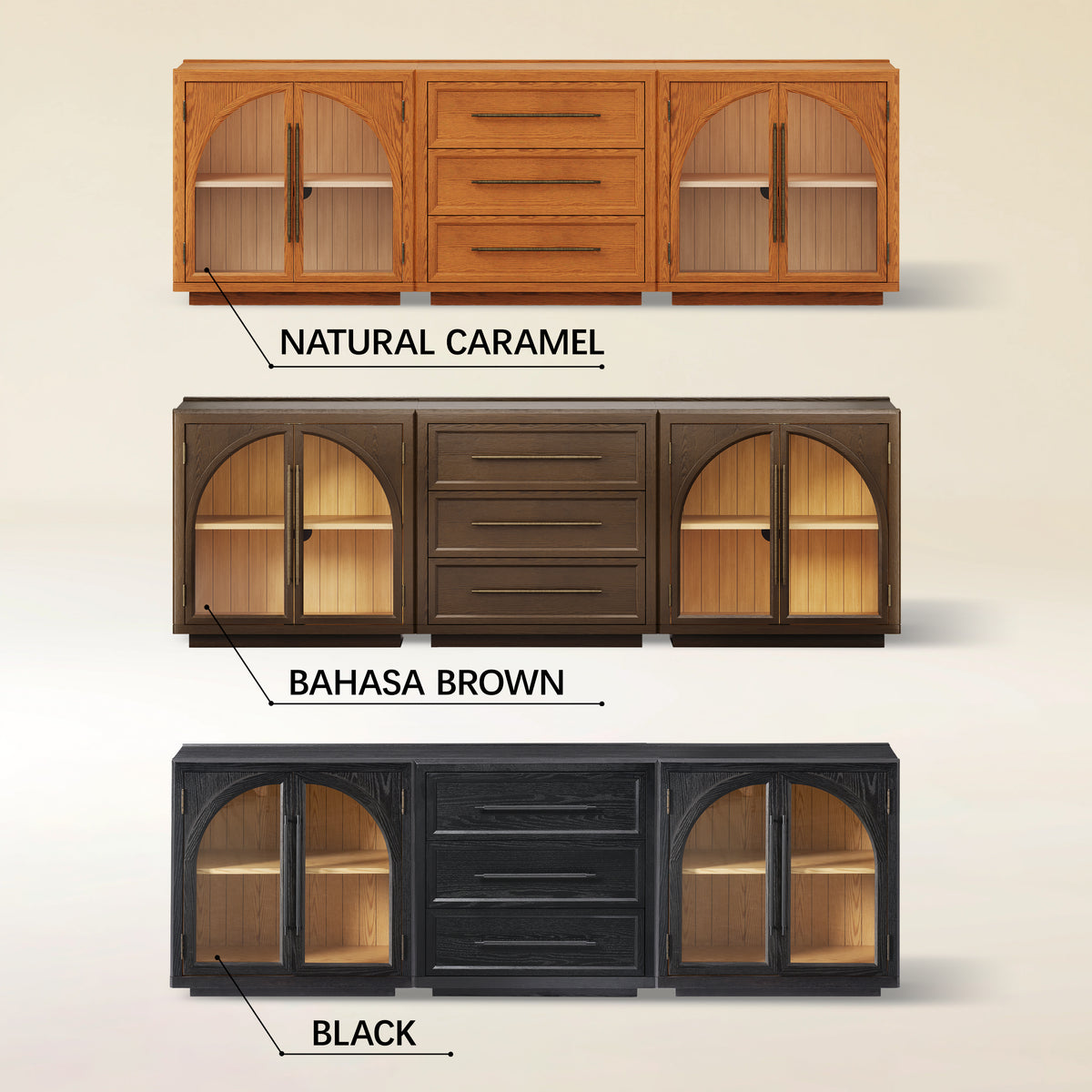 Alvar Arched 91″ Oak Modular Media Console(Set of 3)