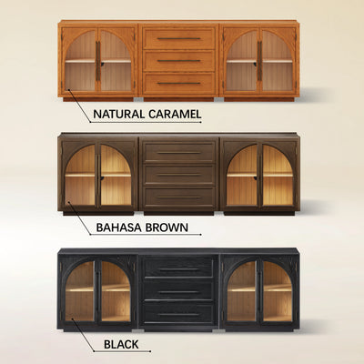 Alvar Arched 91″ Oak Modular Media Console(Set of 3)