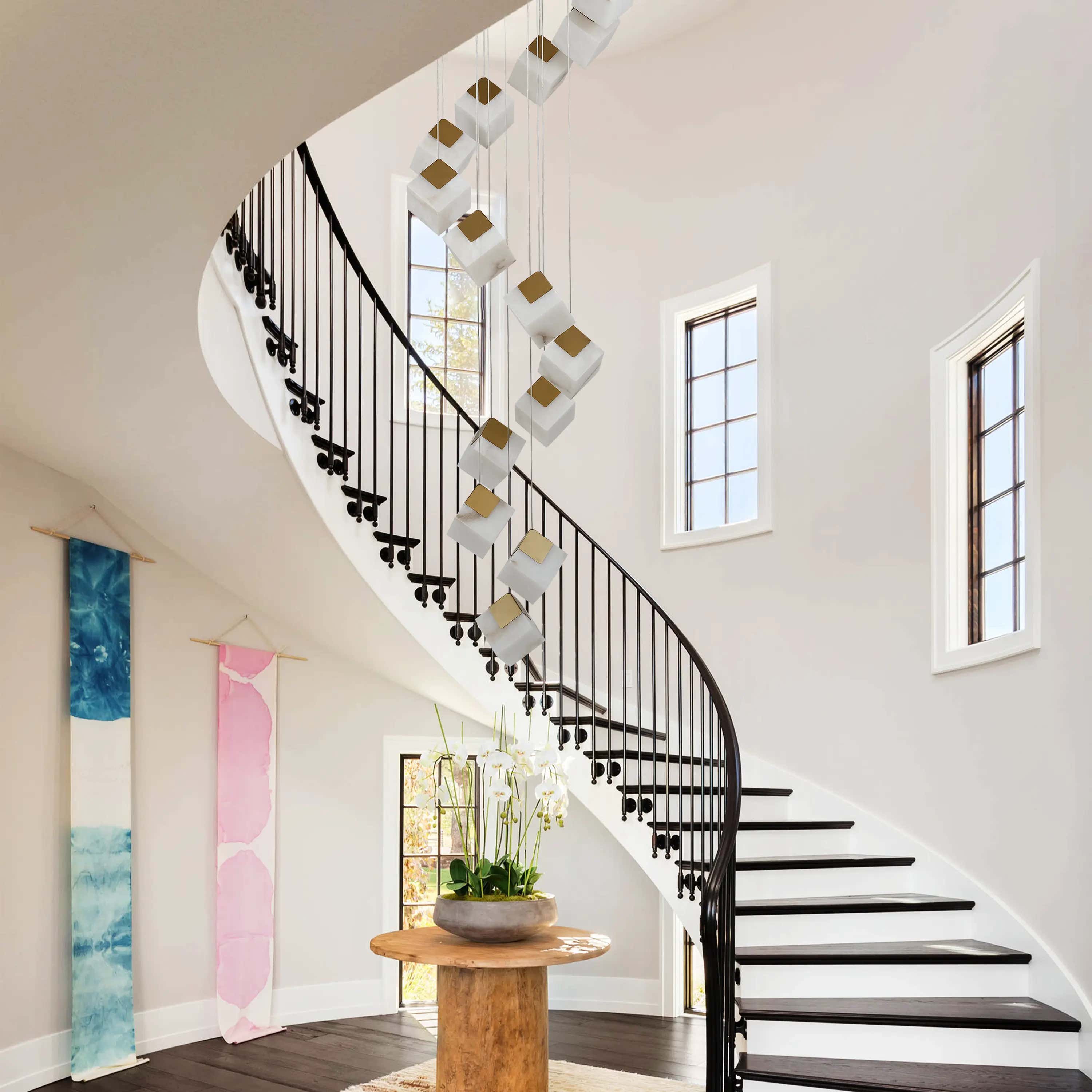 Dave Alabaster High Ceiling Staircase Chandelier 20"D#Finish_Gold