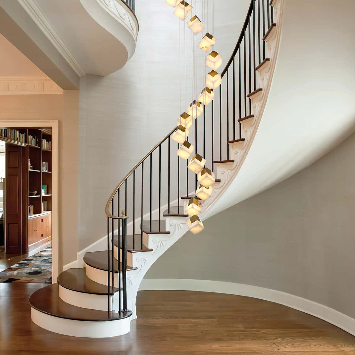 Dave Alabaster High Ceiling Staircase Chandelier