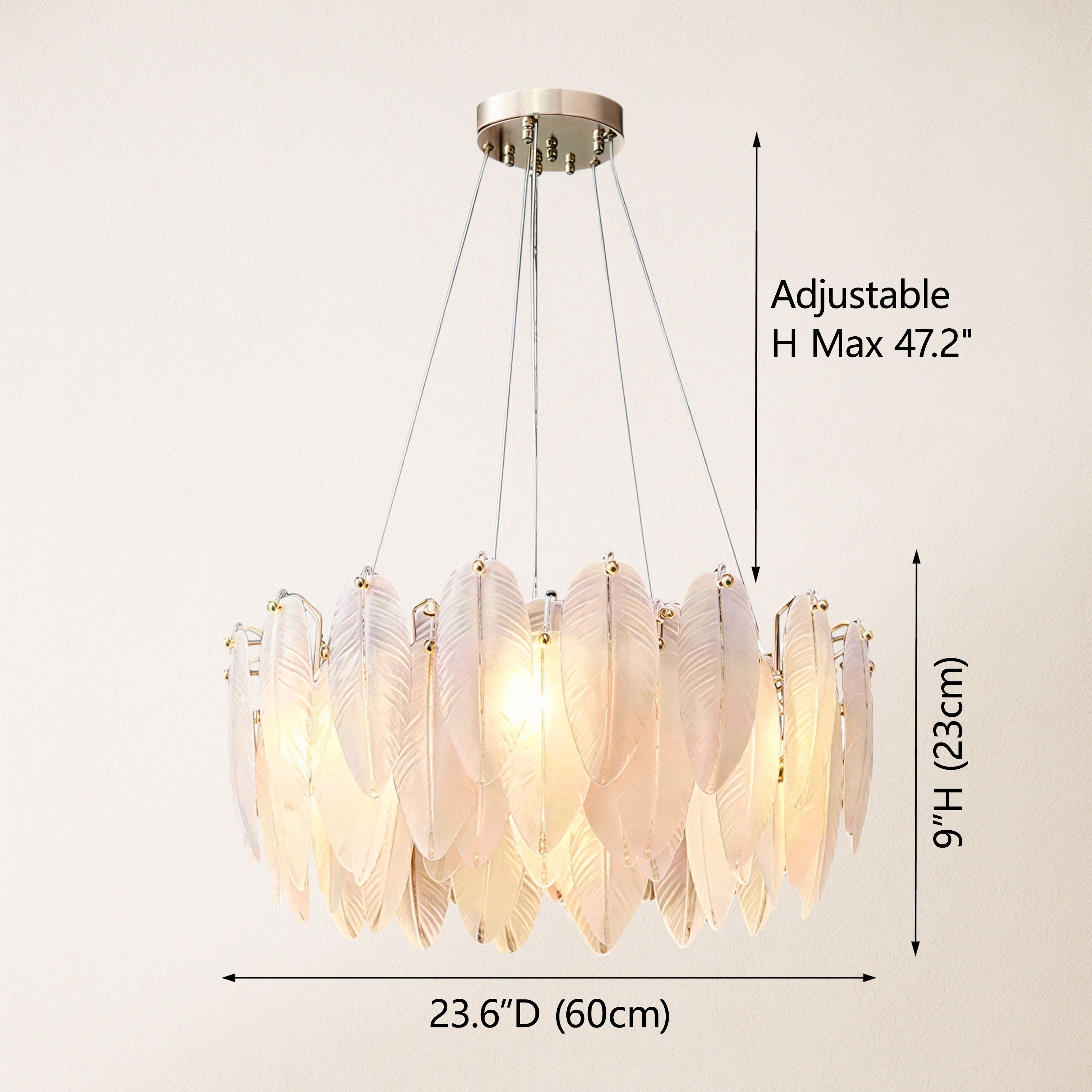 Avelis Glass Feather Round Chandelier 23.6"D