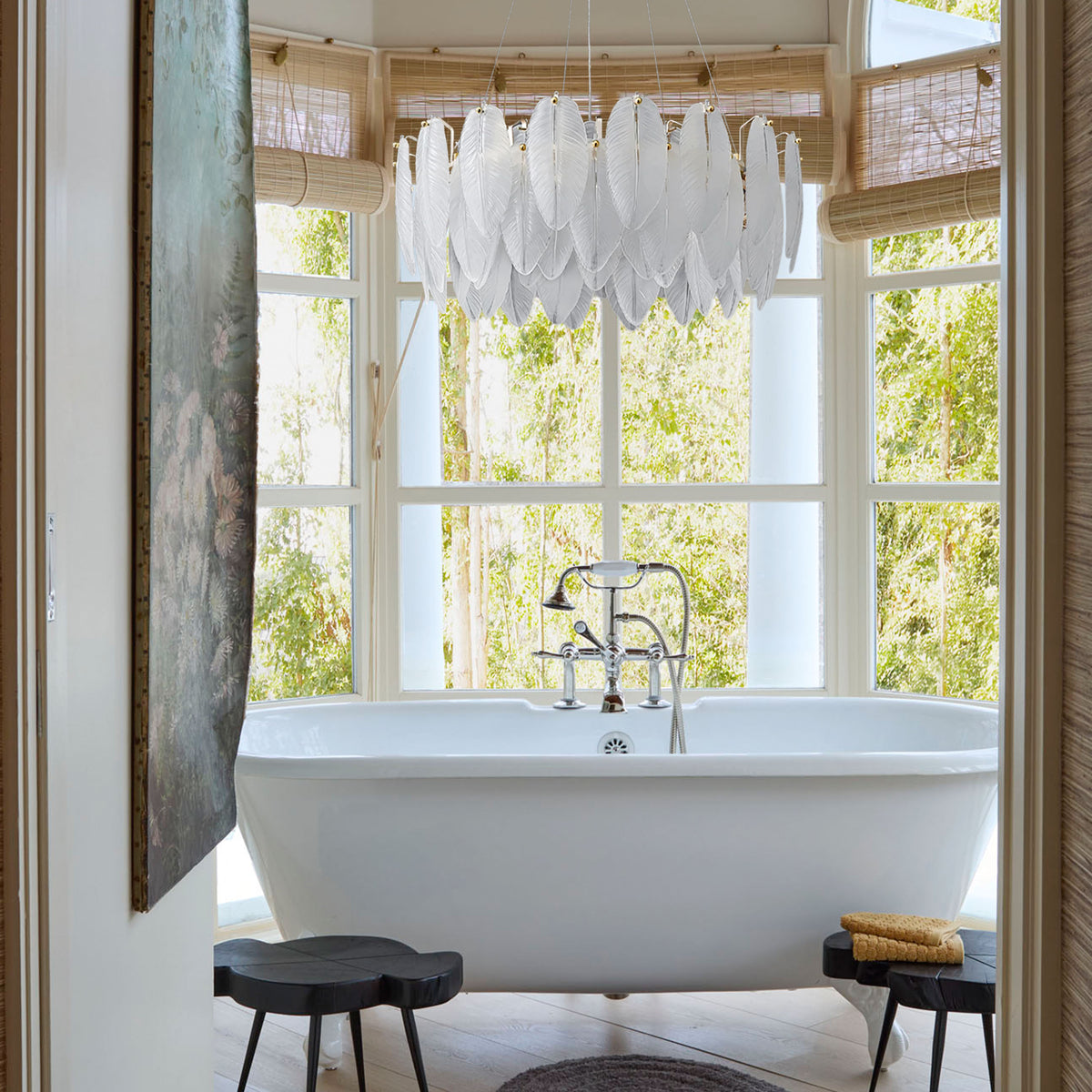 Avelis Glass Feather Round Chandelier 23.6"D