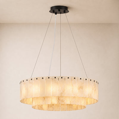 Sawyer Alabaster Custom Round Chandelier 24" 48"D
