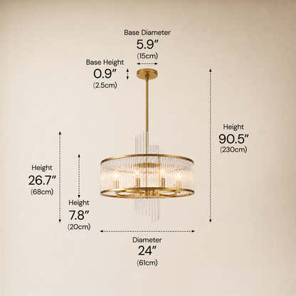 Virellune Glass Rod Round Chandelier 24" 36"D
