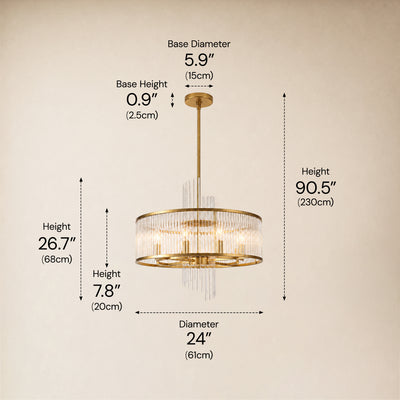 Virellune Glass Rod Round Chandelier 24" 36"D