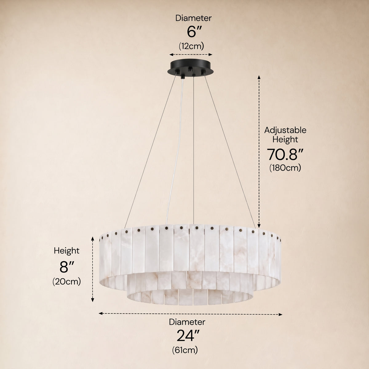 Sawyer Alabaster Custom Round Chandelier 24" 48"D