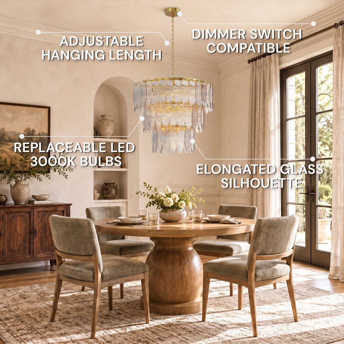 Ardelyne Glass Three-Tier Round Chandelier 26-38"D