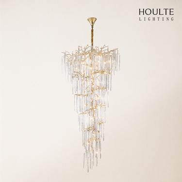 Ice Strip Modern Crystal Tree Branch Staircase Chandelier 95"
