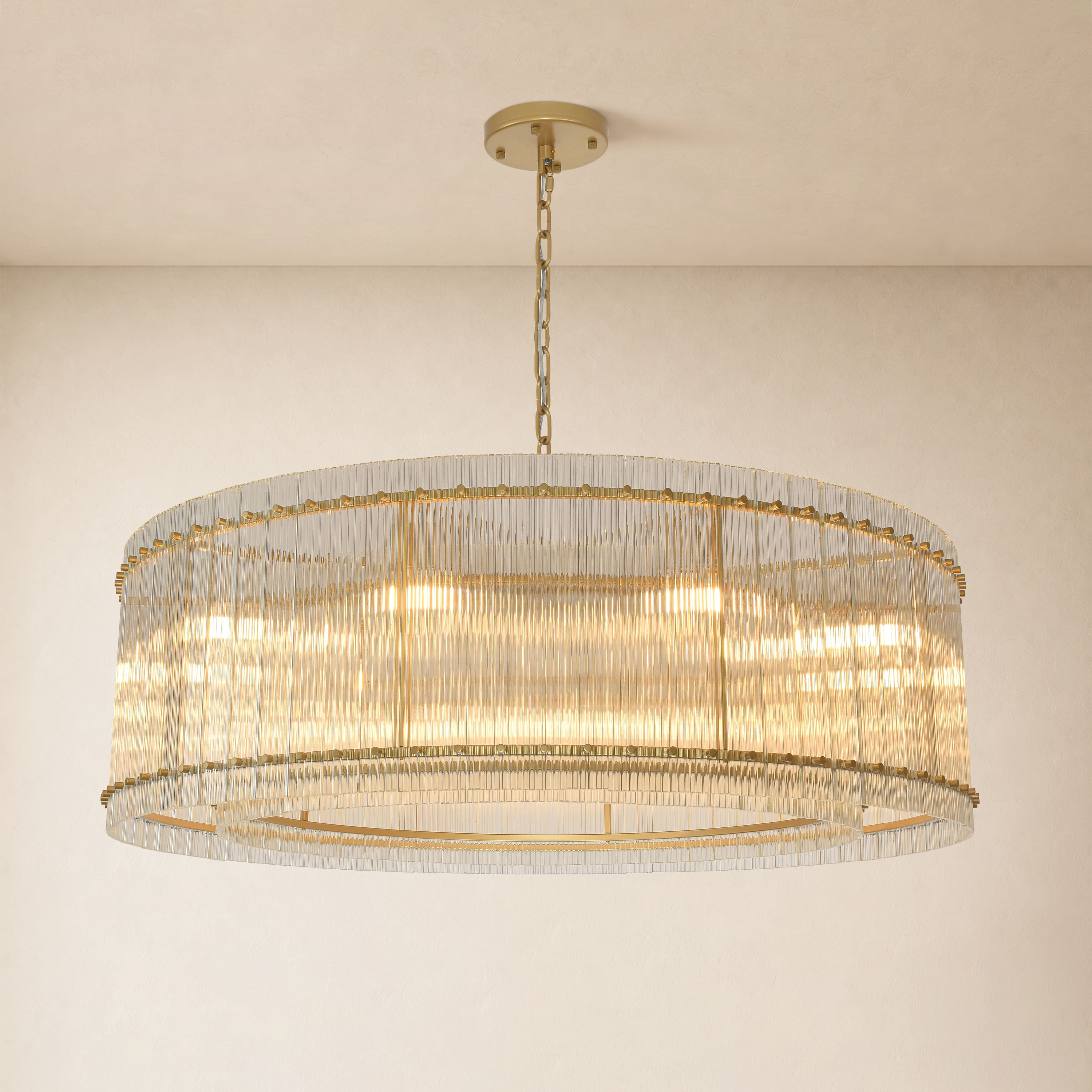 Solvayne Ribbed Glass Round Chandelier 48"D#Finish_Gold