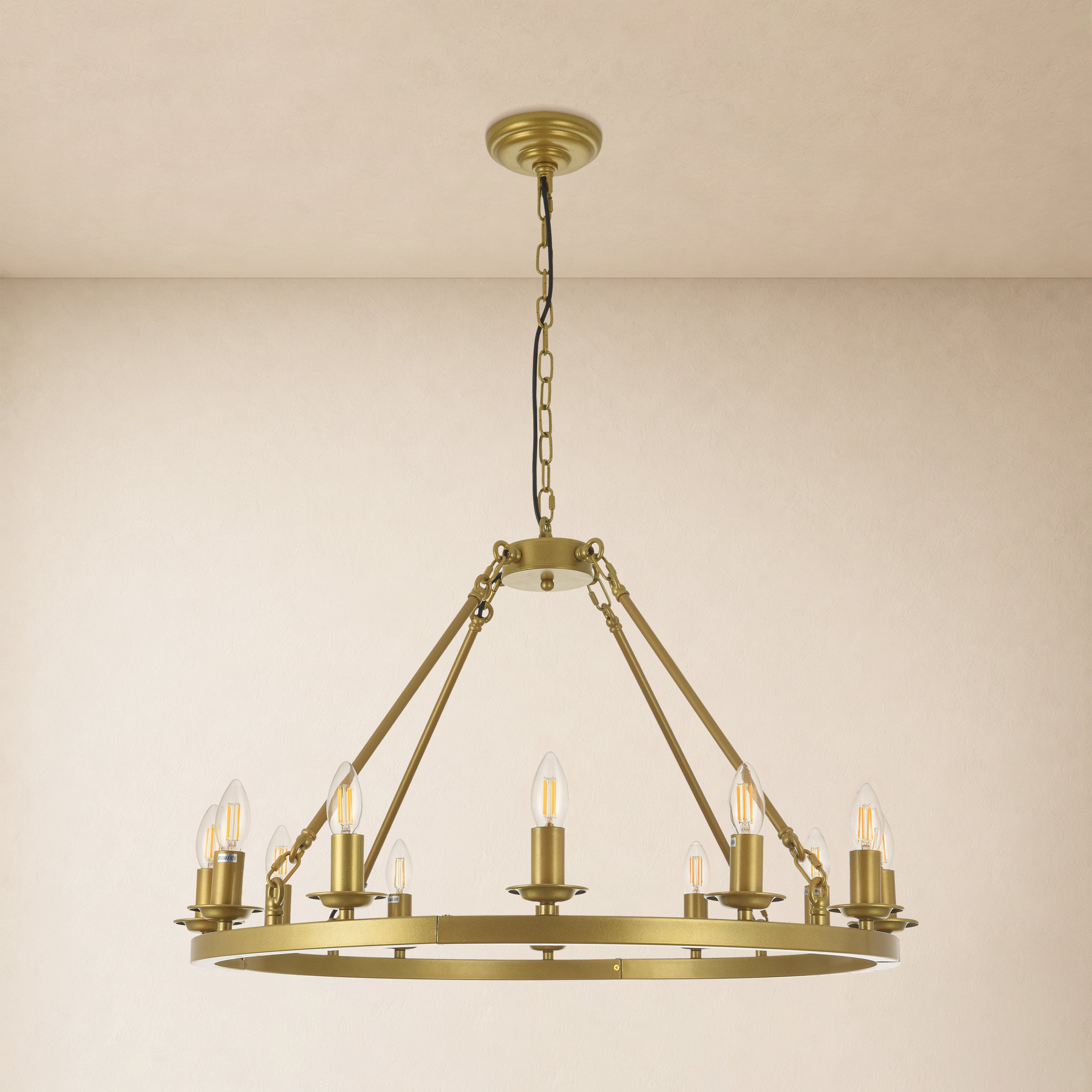 Wagon Wheel Candle Round Chandelier 31"D
