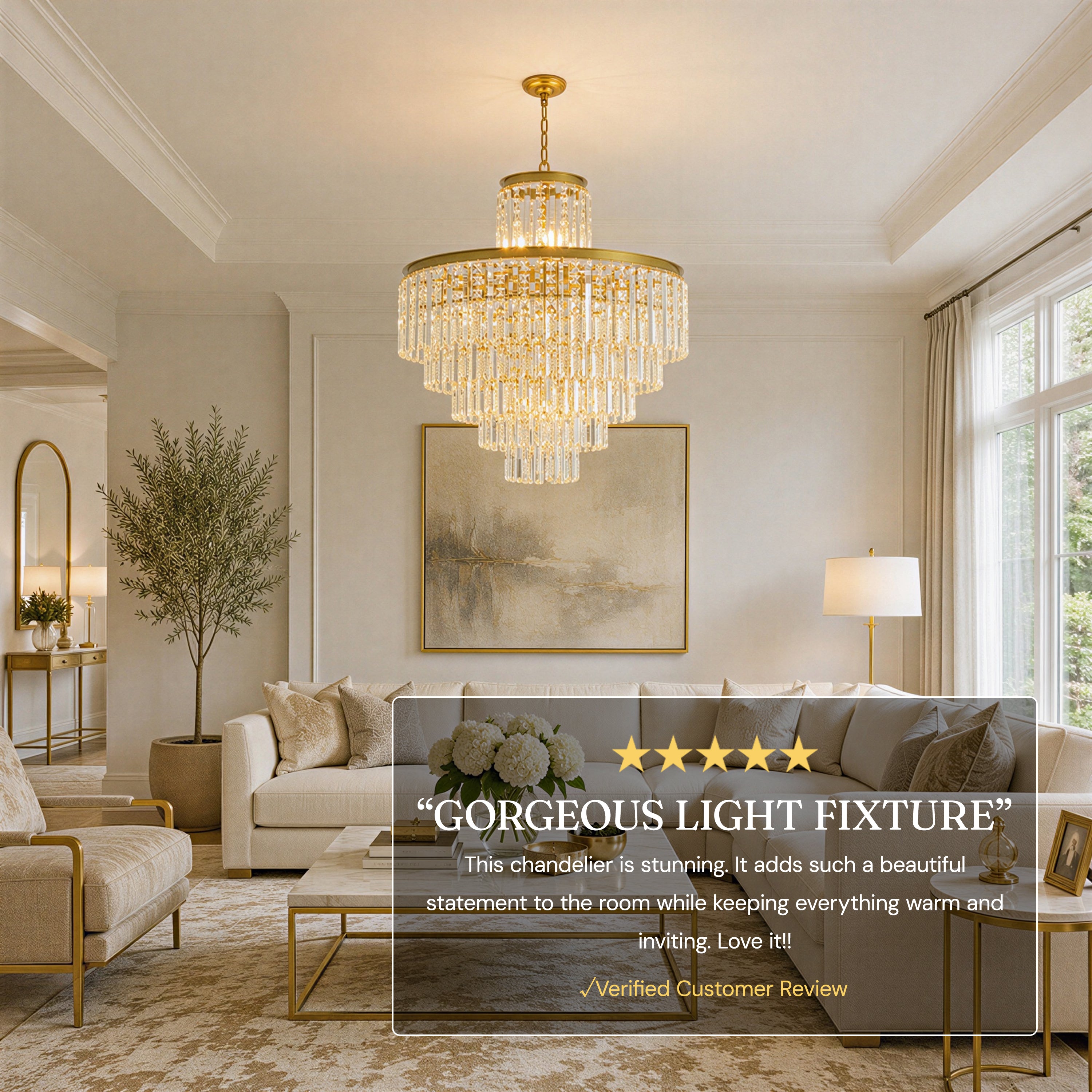 Lucentra Crystal Tiered Round Pendant 32"D