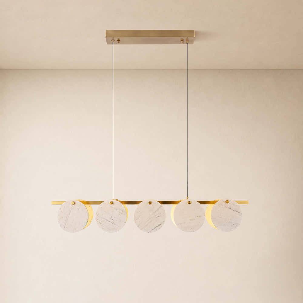 Pietra White Marble Disc Linear Chandelier 47.2"W