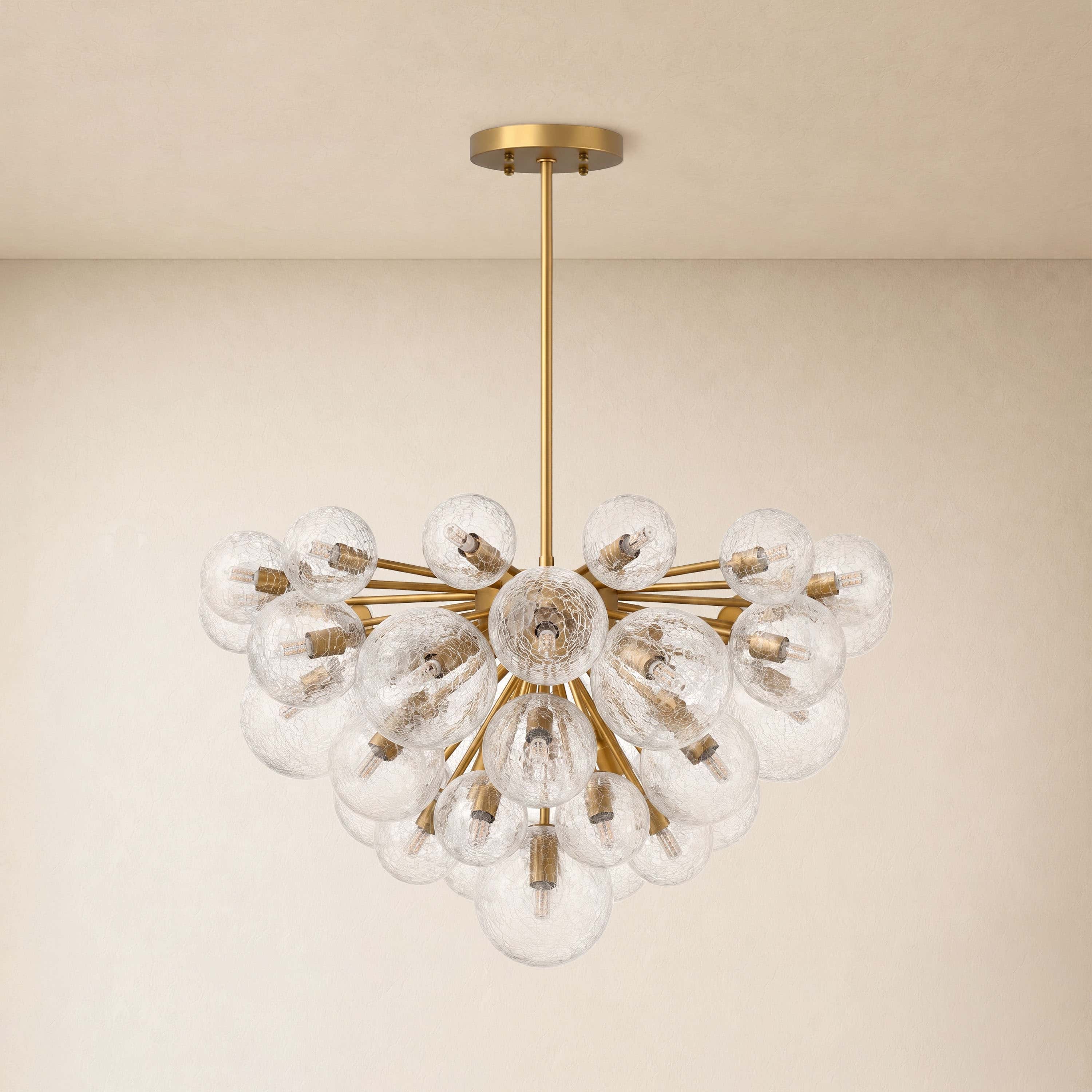 Elowen Crackled Glass Cluster Round Chandelier 24" 35"D