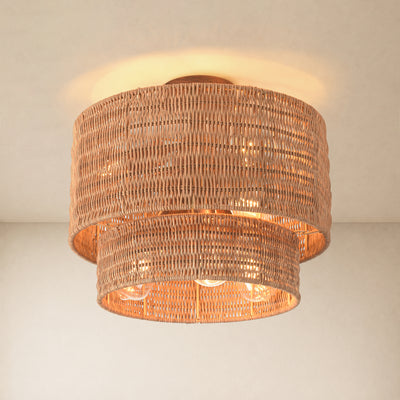 Cavana Rattan Tiered Round Flush Mount 15.7"D 