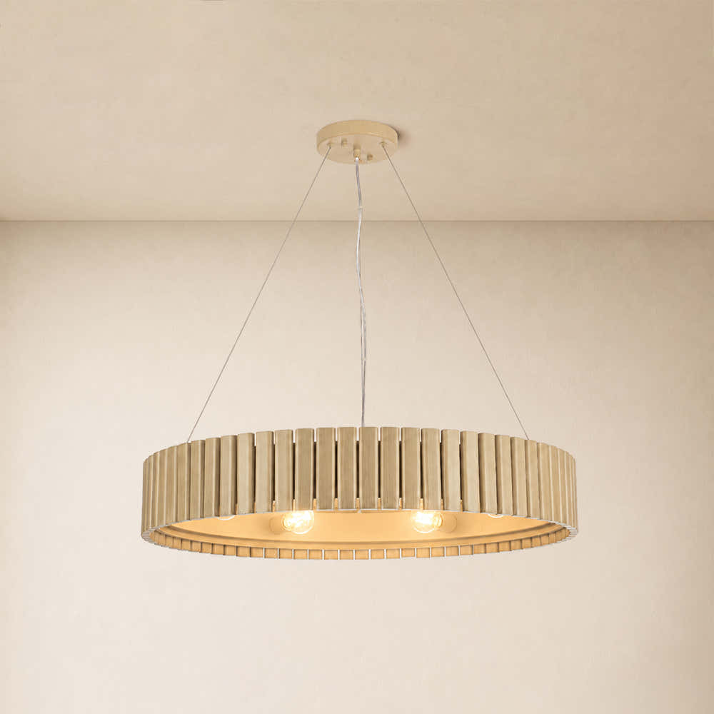 Woodgrain Iron Round Pendant 31"W#Finish_Gold