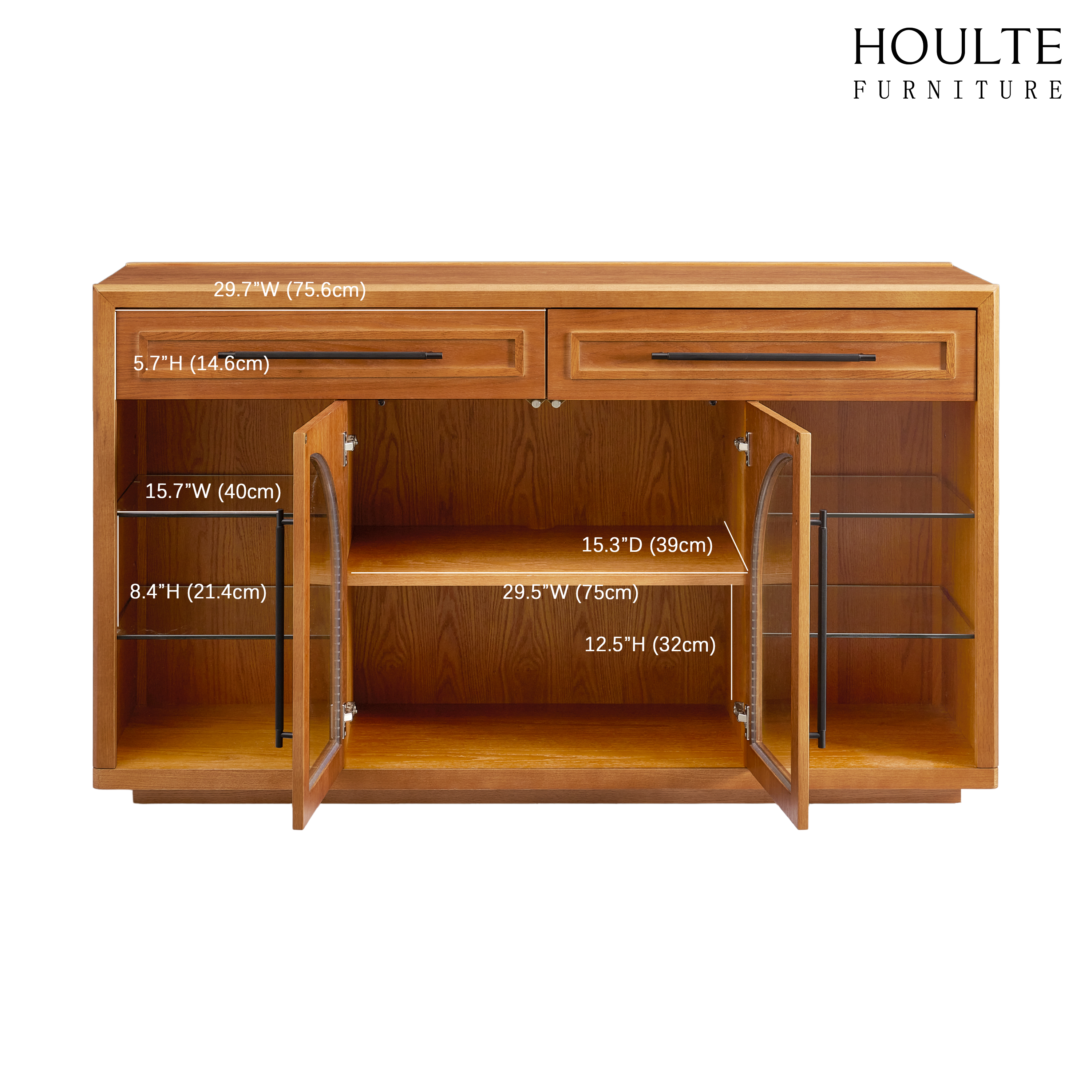 Alvar Oak Arched Glass Sideboard 63"W