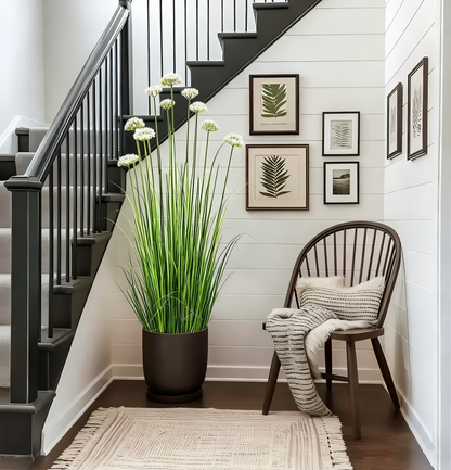 Artificial 10-Head Lace Flower with Curved Onion Grass Bonsai 75"H