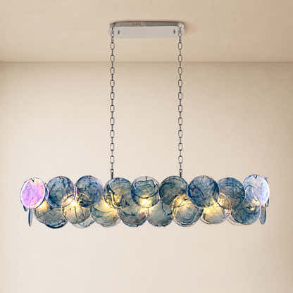 Auralis Blue Glass Disc Linear Chandelier 47.2"W