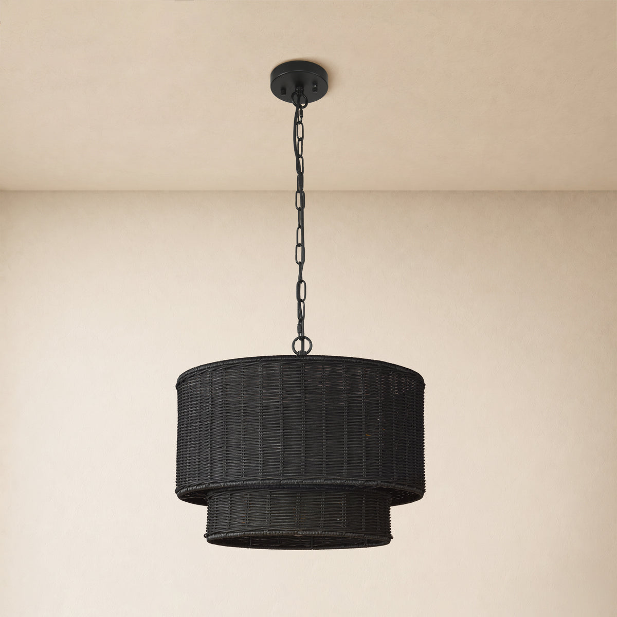 Cavana Rattan Tiered Round Pendant 16.1"D 