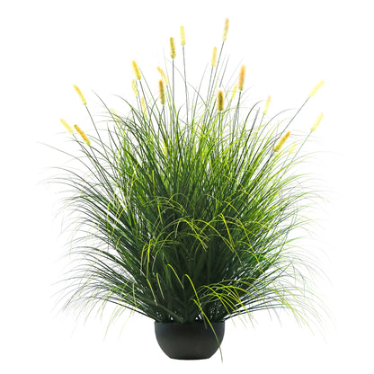 Artificial 28-Head Short Pine Grass with Curved-Straight Onion Grass Bonsai 10.2"H