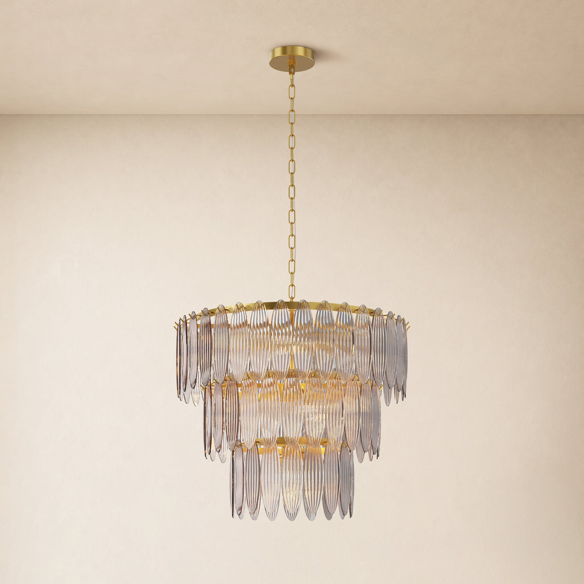 Ardelyne Glass Three-Tier Round Chandelier 26-38"D 