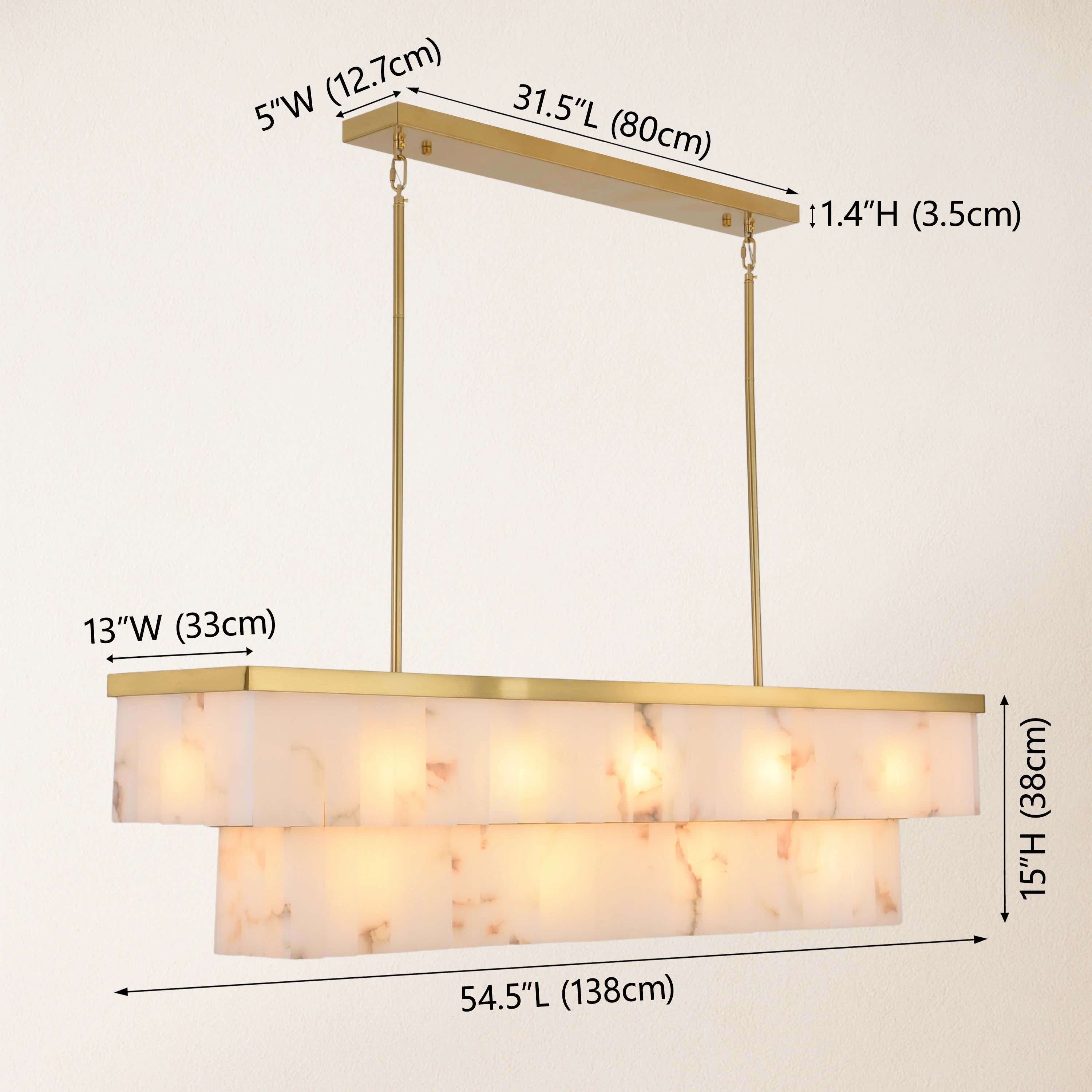 Solmare Alabaster Rectangular Chandelier 55"W#Finish_Gold