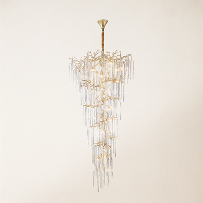 Ice Strip Modern Crystal Tree Branch Staircase Chandelier 95"