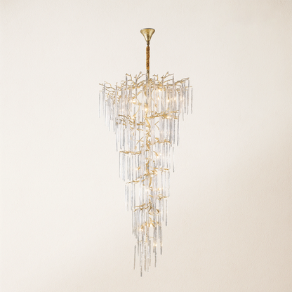 Ice Strip Modern Crystal Tree Branch Staircase Chandelier 95"